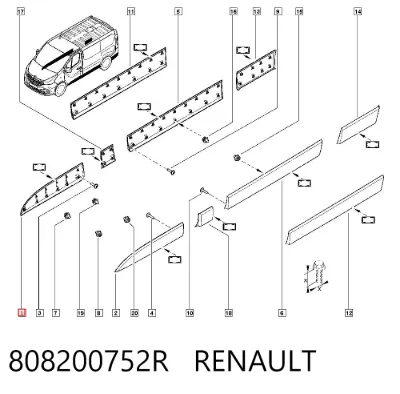 Moldura de puerta delantera derecha RENAULT 808200752R