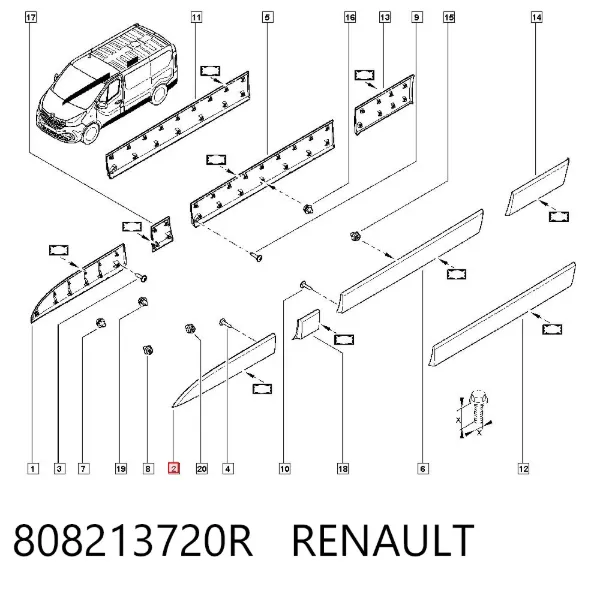 Moldura de puerta delantera izquierda 808213720R Renault (RVI)