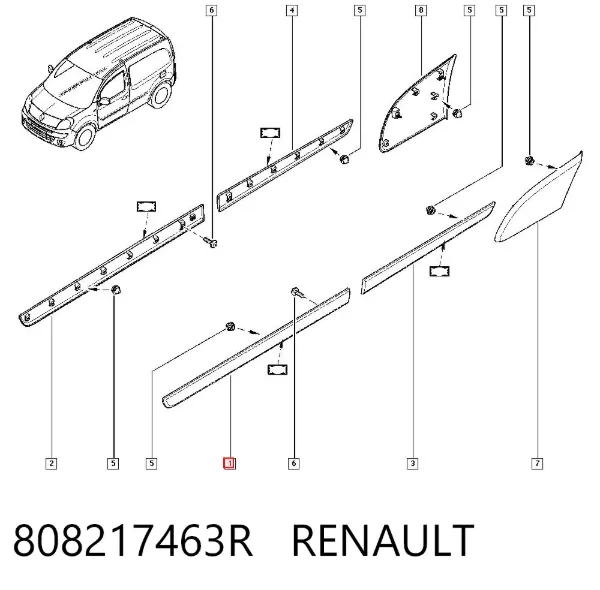 Moldura de puerta delantera izquierda 808217463R Renault (RVI)