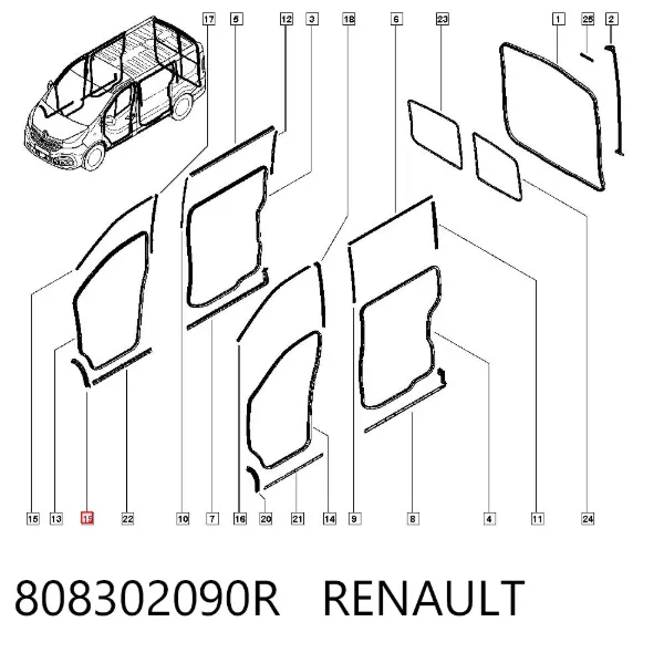 Junta de puerta lateral corrediza 808302090R Renault (RVI)