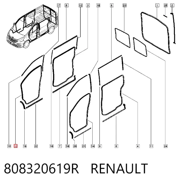 Junta de puerta delantera derecha (en la carrocería) 808320619R Renault (RVI)