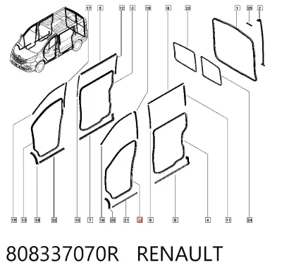 Junta de puerta delantera izquierda (en carrocería) RENAULT 808337070R