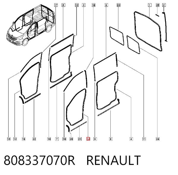 Junta de puerta delantera izquierda (en carrocería) 808337070R Renault (RVI)