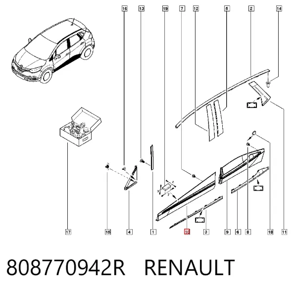 Moldura de la puerta delantera izquierda 808770942R Renault (RVI)