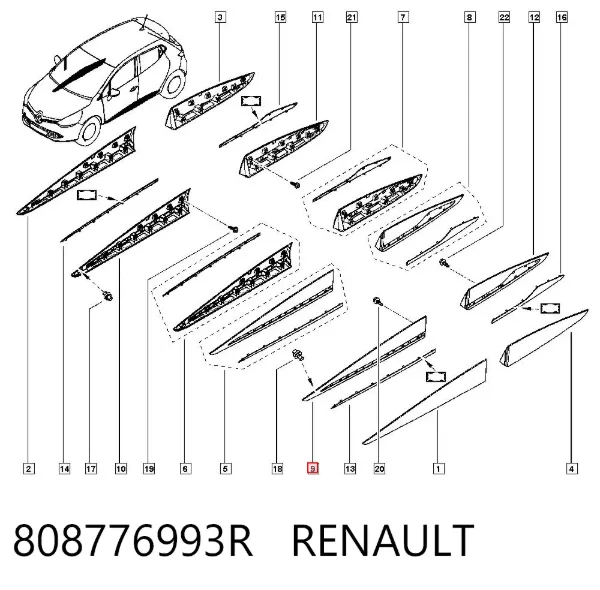 Moldura de puerta delantera izquierda 808776993R Renault (RVI)