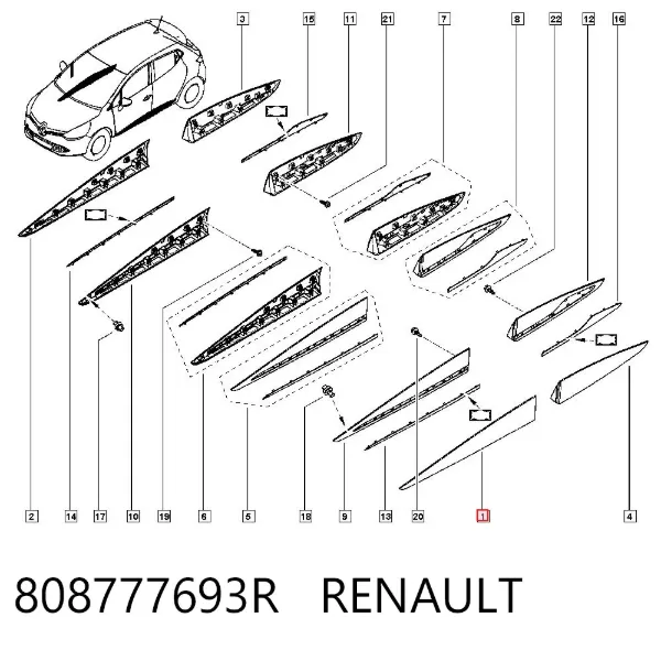 Moldura de puerta delantera izquierda 808777693R Renault (RVI)