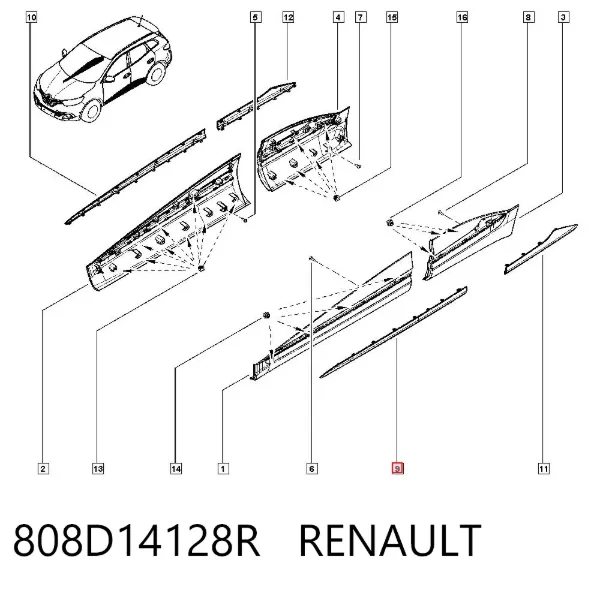 Moldura de puerta delantera izquierda 808D14128R Renault (RVI)