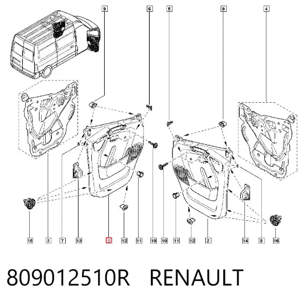 Guarnecido interior de puerta delantera izquierda 809012510R Renault (RVI)