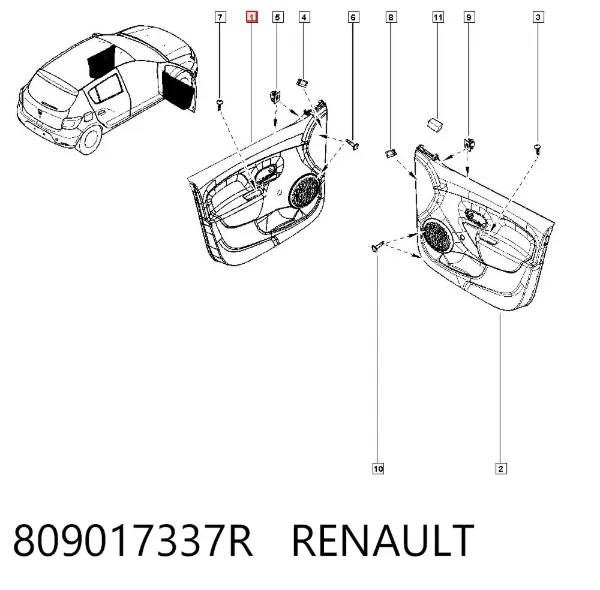 Guarnecido interior de puerta delantera izquierda 809017337R Renault (RVI)