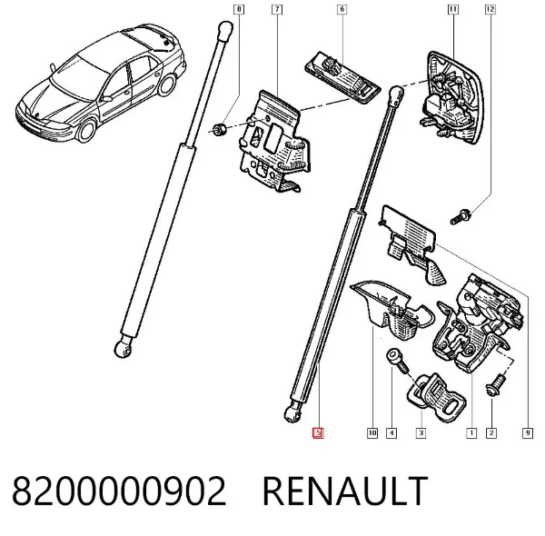 Amortiguador maletero 8200000902 Renault (RVI)
