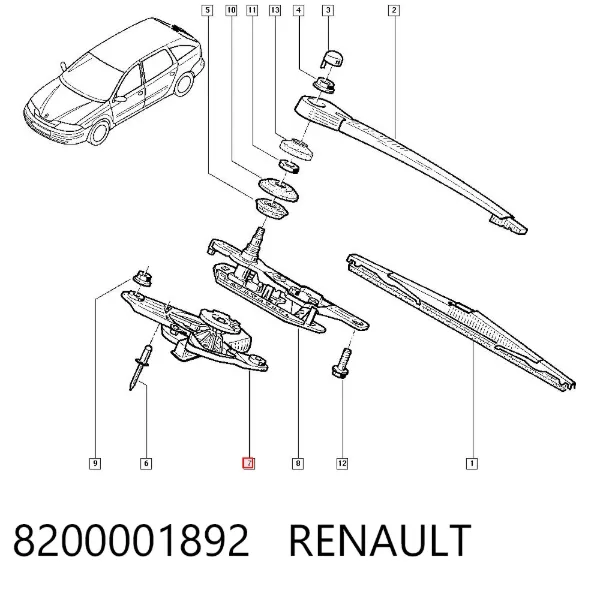 Motor limpiaparabrisas, trasera 8200001892 Renault (RVI)