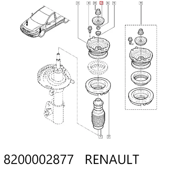 Soporte del amortiguador delantero 8200002877 Renault (RVI)