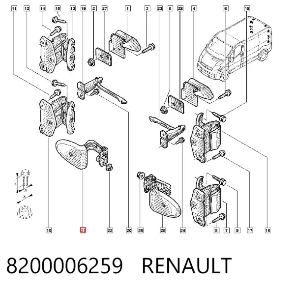 Limitador de apertura de puerta del maletero (furgoneta) 8200006259 Renault (RVI)