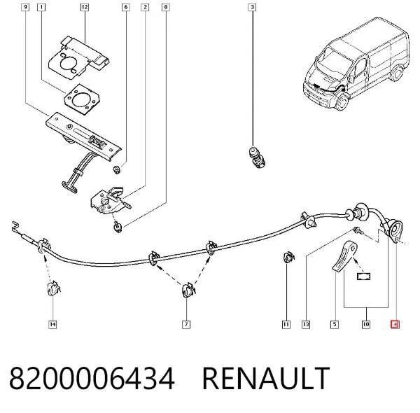 Cable de capó del motor 8200006434 Renault (RVI)