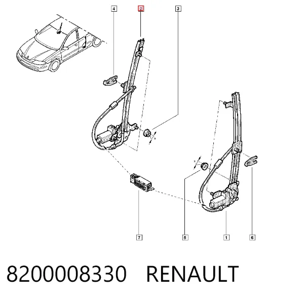 Mecanismo de elevalunas de la puerta trasera derecha 8200008330 Renault (RVI)
