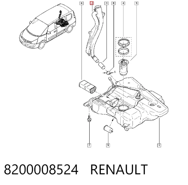 Tubo del depósito al cuello de llenado 8200008524 Renault (RVI)