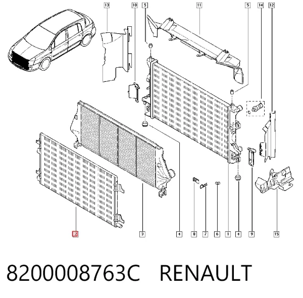 Condensador aire acondicionado 8200008763C Renault (RVI)