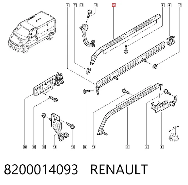 Carril guía superior derecho de puerta corrediza 8200014093 Renault (RVI)