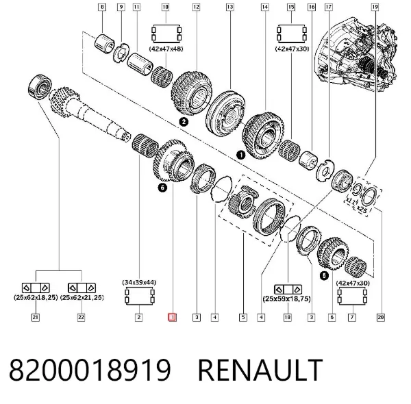 Engranaje conductor de sexta velocidad 8200018919 Renault (RVI)