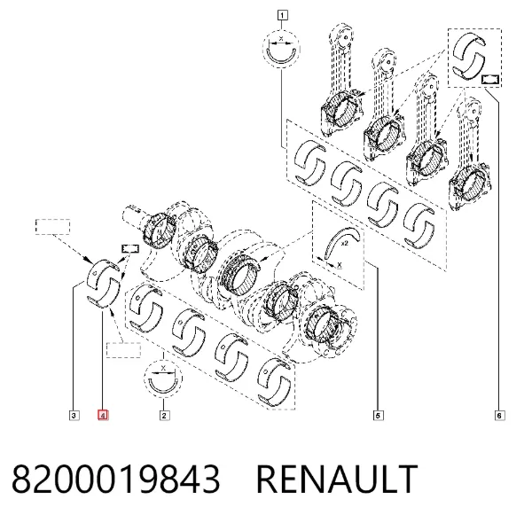 Juego de cojinetes de cigüeñal, estándar, STD 8200019843 Renault (RVI)