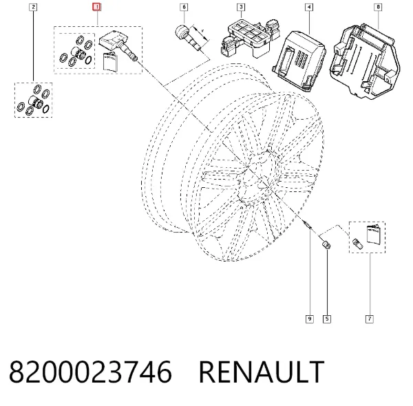 Sensor de presión de neumáticos 8200023746 Renault (RVI)