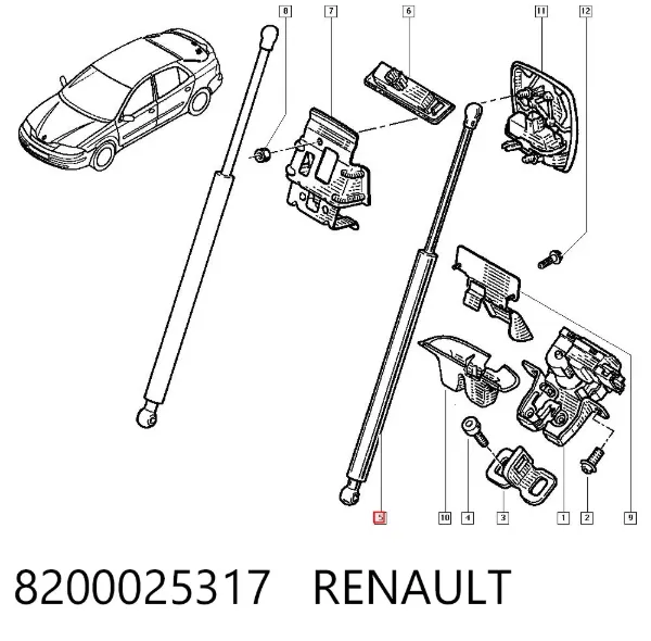 Amortiguador maletero 8200025317 Renault (RVI)