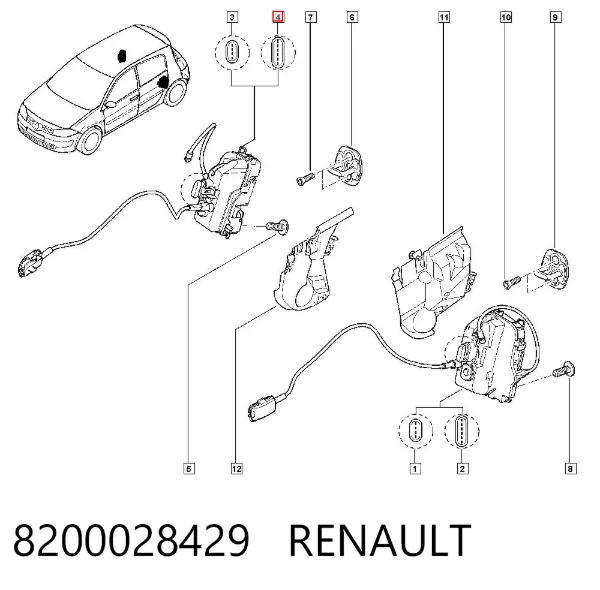 Cerradura de la puerta trasera derecha 8200028429 Renault (RVI)