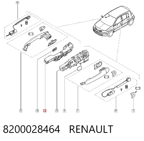 Soporte de manija exterior de puerta delantera derecha 8200028464 Renault (RVI)