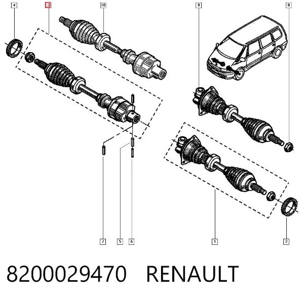 Semieje delantero derecho 8200029470 Renault (RVI)