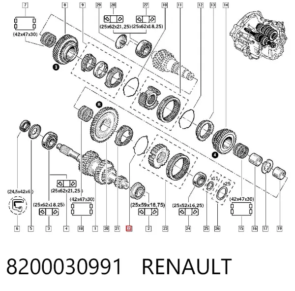 Anillo de retén del sincronizador 8200030991 Renault (RVI)