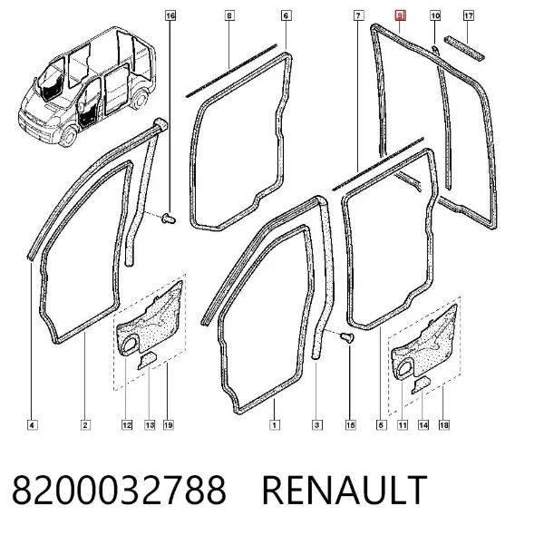 Junta de puerta trasera (en carrocería) 8200032788 Renault (RVI)