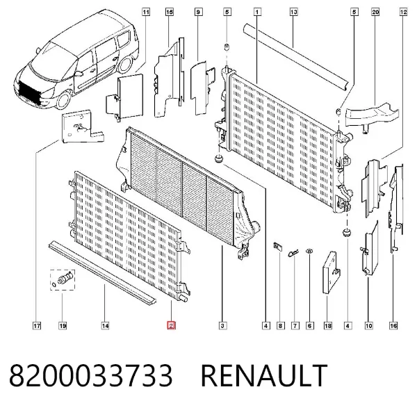 Condensador aire acondicionado 8200033733 Renault (RVI)