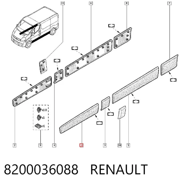 Moldura de la puerta delantera izquierda 8200036088 Renault (RVI)