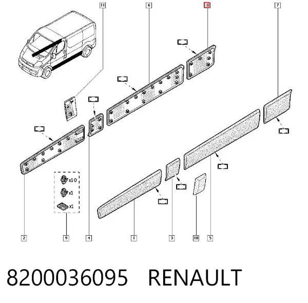 Moldura de salpicadera trasera derecha 8200036095 Renault (RVI)