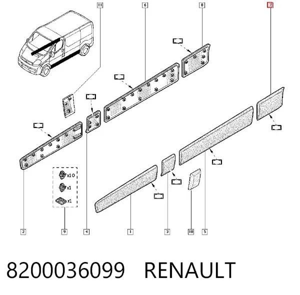 Moldura de guardabarros trasero izquierdo 8200036099 Renault (RVI)