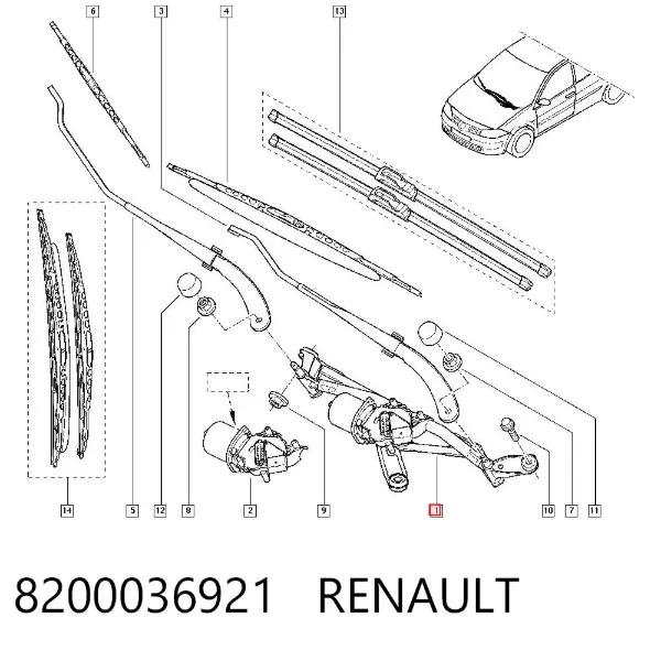 Varilla de limpiaparabrisas 8200036921 Renault (RVI)
