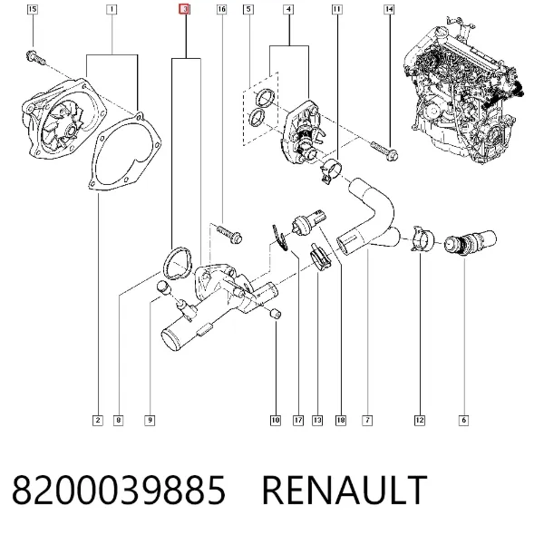 Caja de termostato 8200039885 Renault (RVI)