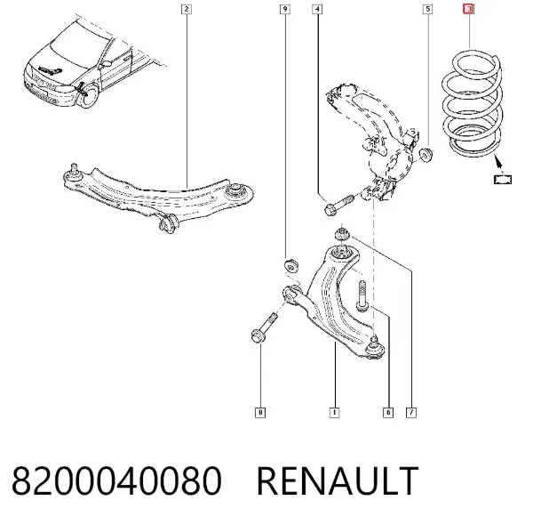 Muelle delantero 8200040080 Renault (RVI)