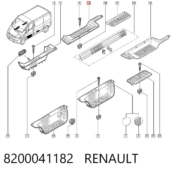 Moldura interior del umbral de la puerta delantera derecha 8200041182 Renault (RVI)