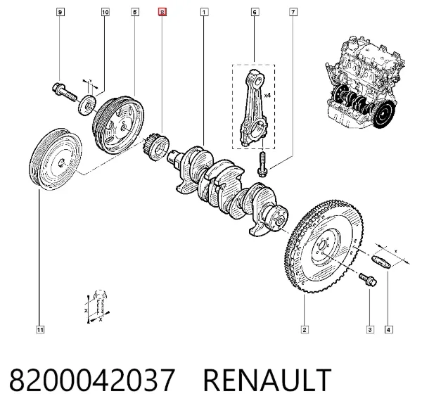 Piñón del cigüeñal 8200042037 Renault (RVI)