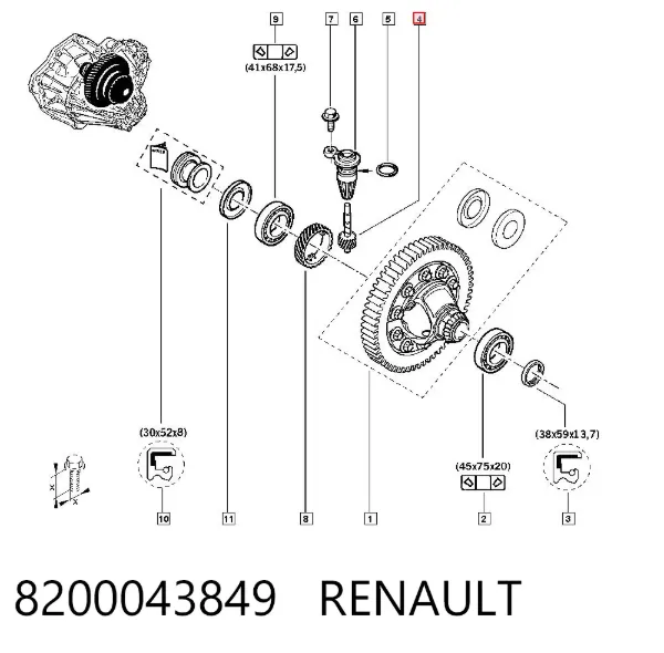 Engranaje conducido del velocímetro 8200043849 Renault (RVI)