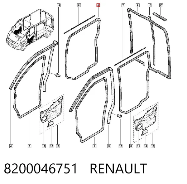 Junta de puerta lateral corrediza 8200046751 Renault (RVI)