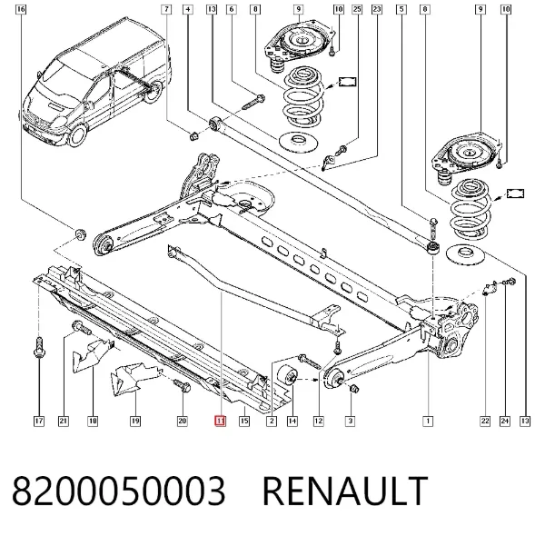 Barra transversal de la suspensión trasera 8200050003 Renault (RVI)