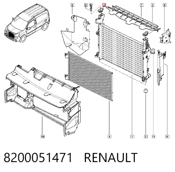 Soporte superior de radiador 8200051471 Renault (RVI)