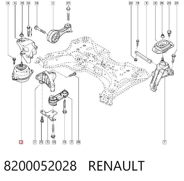 Soporte inferior derecho del motor 8200052028 Renault (RVI)