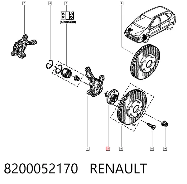 Buje de rueda delantero 8200052170 Renault (RVI)