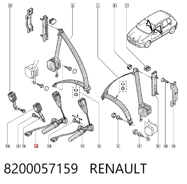 Palanca de bloqueo del cinturón de seguridad delantero 8200057159 Renault (RVI)