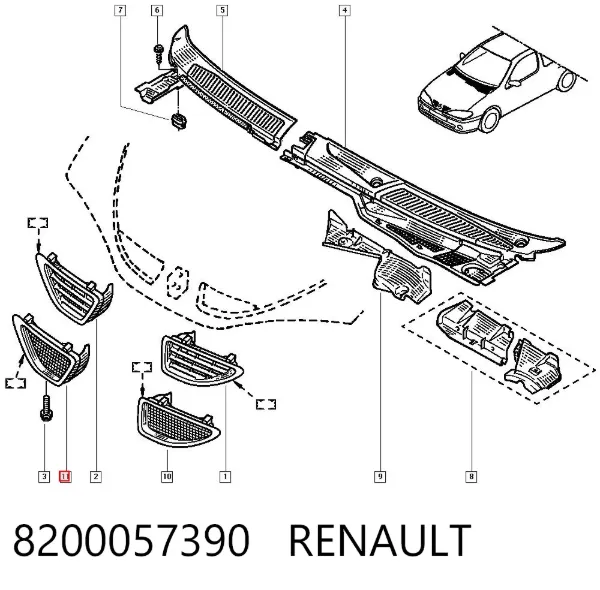Rejilla izquierda 8200057390 Renault (RVI)