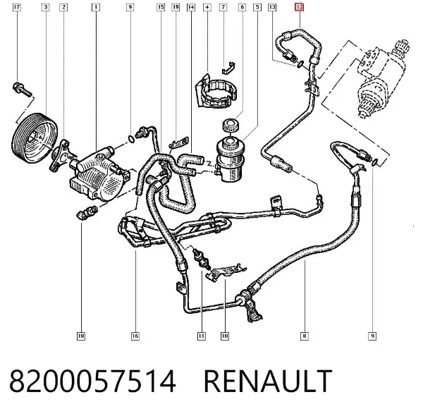 Manguera de alta presion de direccion, hidráulica 8200057514 Renault (RVI)