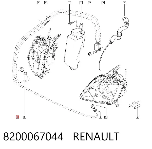 Boquilla del lavador de faros delanteros 8200067044 Renault (RVI)